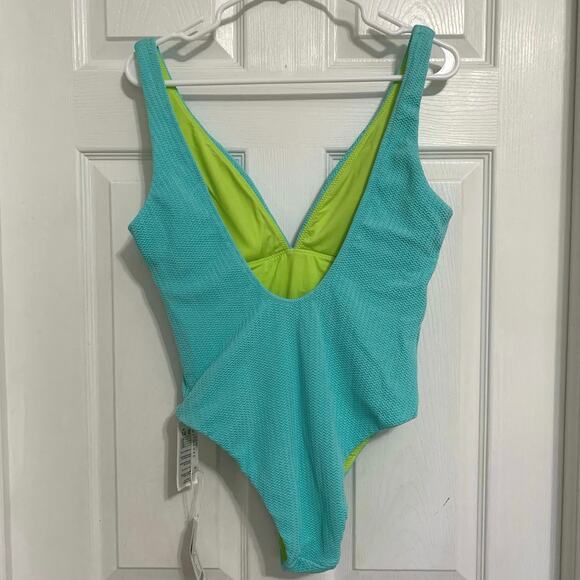 Seafolly NWT Slice Of Splice Deep V Neck One Piece Swimsuit Size 10 - Picture 5 of 10